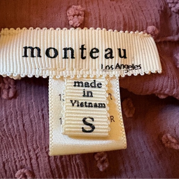 Monteau Los Angeles Mauve Swiss Dot Tiered Ruffle Boho Blouse – Size Small - Picture 3 of 4